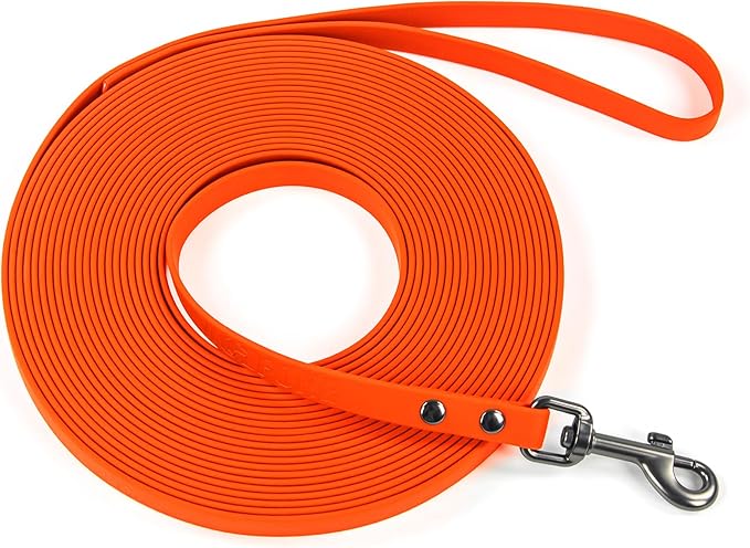 WOLFONE Waterproof PVC Dog Leash Long Training Lead 10FTHeavy Duty Tangle-Free Nylon Core Easy Clean Rubber Coated Leash for Small Medium Large Dogs Outdoor Training