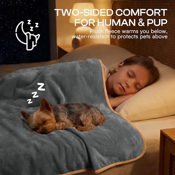Luciphia Waterproof Blanket for Dog Washable Reversible Sherpa Fleece Throw Blanket for Bed Couch Soft Liquid Pee Proof Furniture Cover Protector for Small Medium Large Pet Cat Grey 65" x 57"