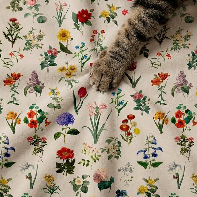 Horaldaily Pets Flannel Blanket, Spring Summer Vintage Flowers Soft Fuzzy Fluffy Plush Cozy Fleece Premium Blankets for Dog Cat Puppy Kitten Couch Protection, 16x23