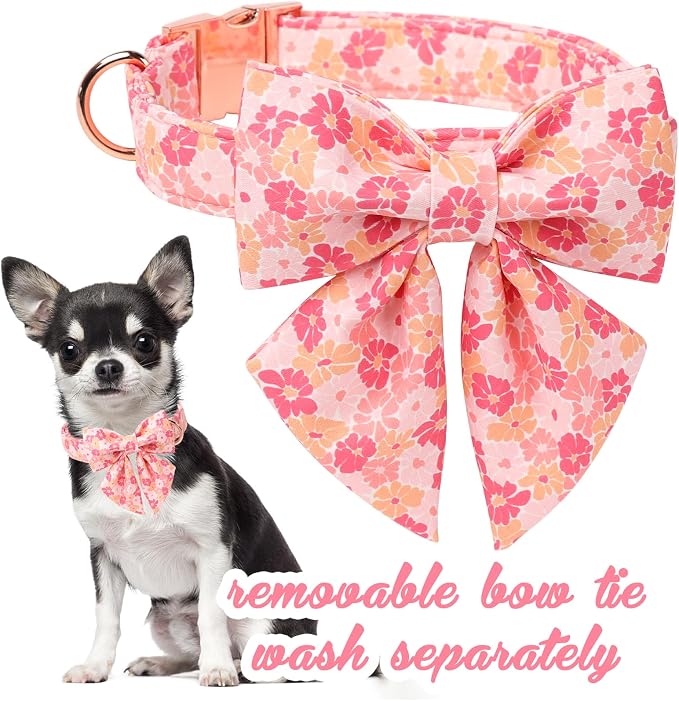 Unique style paws Cartoon Dog Collar with Bowtie Spring Summer Puppy Collar with Flower for Small Medium Large Boys Girls Dogs