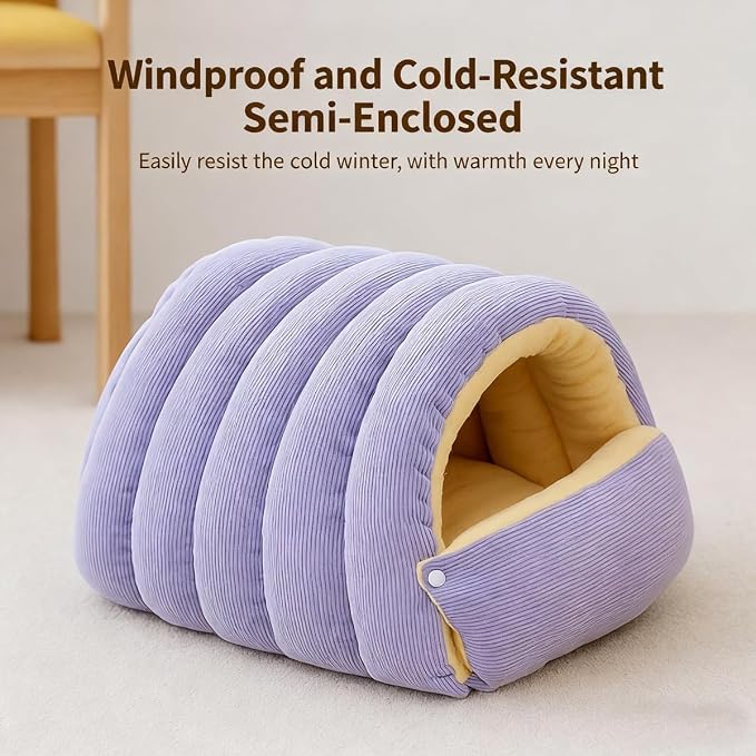 Pet Winter Cave, Warmth Cozy Comfort Plush Pet Cave, 360° Nesting Design, Snuggle Season Just Got Fluffier, Calming Plush Anti-Anxiety Cuddler Beds with Removable Cushioned (Purple-A,L)