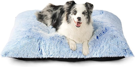 EHEYCIGA Fluffy Dog Crate Bed for Extra Large Dogs, Plush Faux Fur Crate Pad, Calming Anti Anxiety XL Dog Bed, Washable Soft Warm Mat with Non-Slip Bottom, Blue