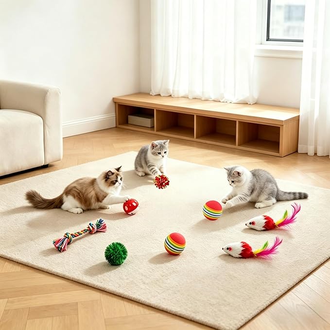 46 PCS Cat Toys for Indoor Cats, Kitten Toys with Cat Spring Toy, Mint Catnip with Crinkle Mouse Ball for Indoor Cats Kittens Exercise