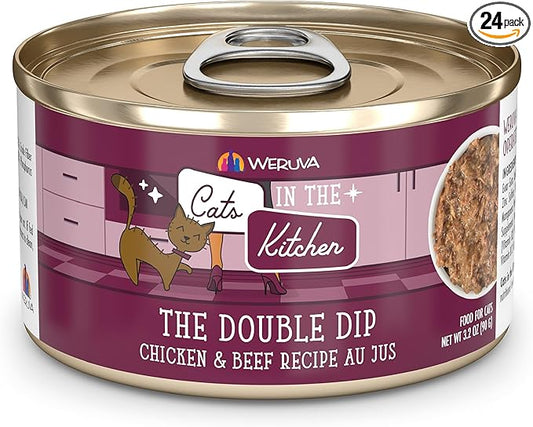 Weruva Cats in The Kitchen, The Double Dip with Chicken & Beef Au Jus Cat Food, 3.2oz Can (Pack of 24)