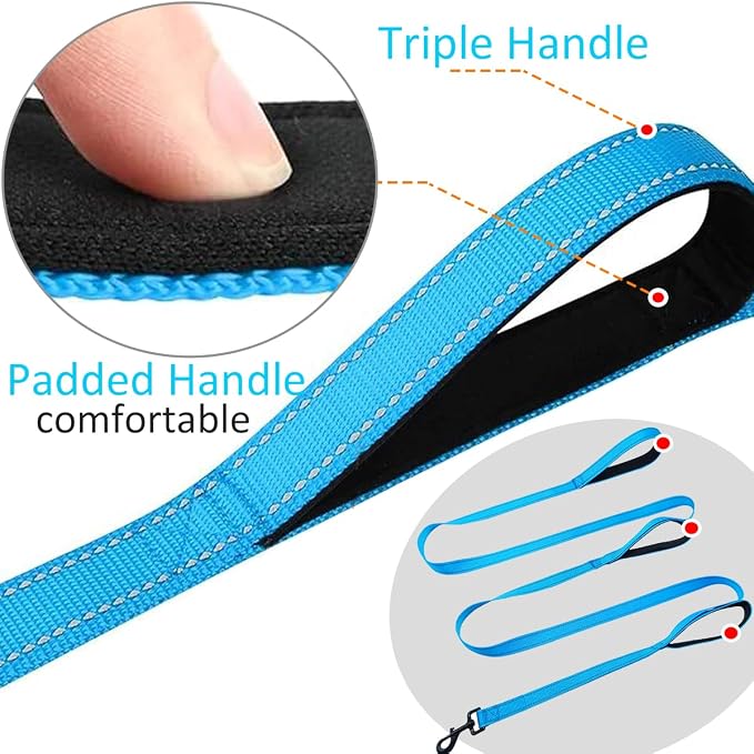 3 Handle Dog Leash, 10FT Triple Handle Dog Leash Heavy Duty with Reflective Stitching, Padded Traffic Handles for Training, Control & Safety - Teal