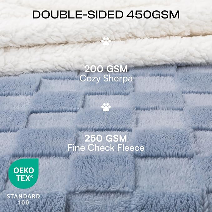 Luciphia Waterproof Dog Blanket, Leakproof Large Pet Blanket for Couch Sofa Bed Furniture Cover Protector, Washable Soft Sherpa Fleece with 3D Jacquard, Cozy Calming Reversible, Blue White, 65"x57"