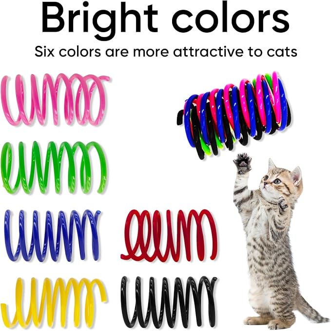6Colors Plastic Spring Cat Toys, 24 Pack Spiral Springs for Indoor Cats to Swat, Bite, Hunt, Interactive Toys for Cats and Kittens
