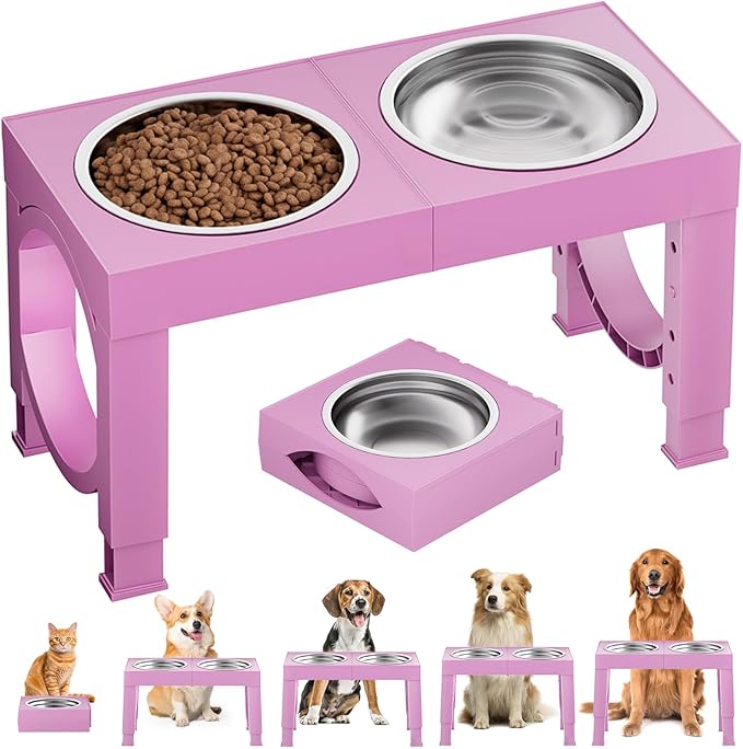 XIAZ Elevated Dog Bowls Large Breed Raised Dogs Bowl Stand Large/Medium Sized Dog Stainless Steel Food Water Bowl Stands 5 Heights Adjustable 9/11/12/14in Pet Feeder Dish Station
