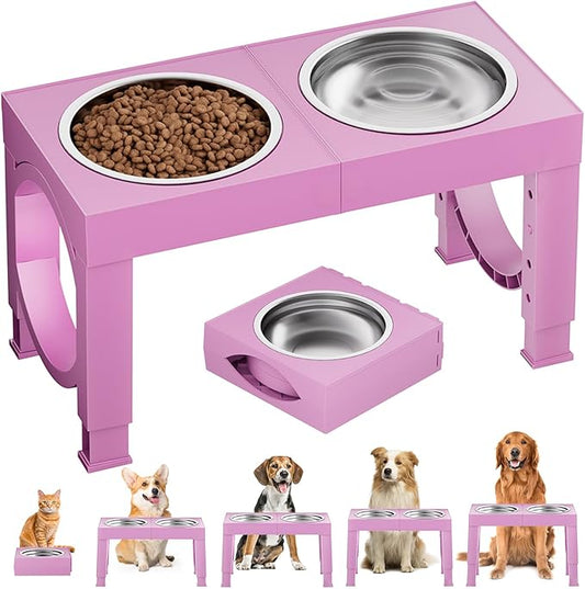 XIAZ Elevated Dog Bowls Large Breed Raised Dogs Bowl Stand Large/Medium Sized Dog Stainless Steel Food Water Bowl Stands 5 Heights Adjustable 9/11/12/14in Pet Feeder Dish Station