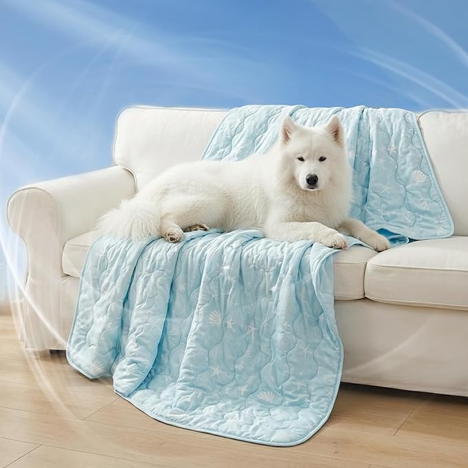 NWK Dog Cooling Blanket, Q-Max>0.345, Ice Silk Cool to Touch Material, Reversible Breathable Bed Cover, Furniture Protector Couch Sofa for Summer, Machine Washable (Ocean Blue, 40'' X 60'')
