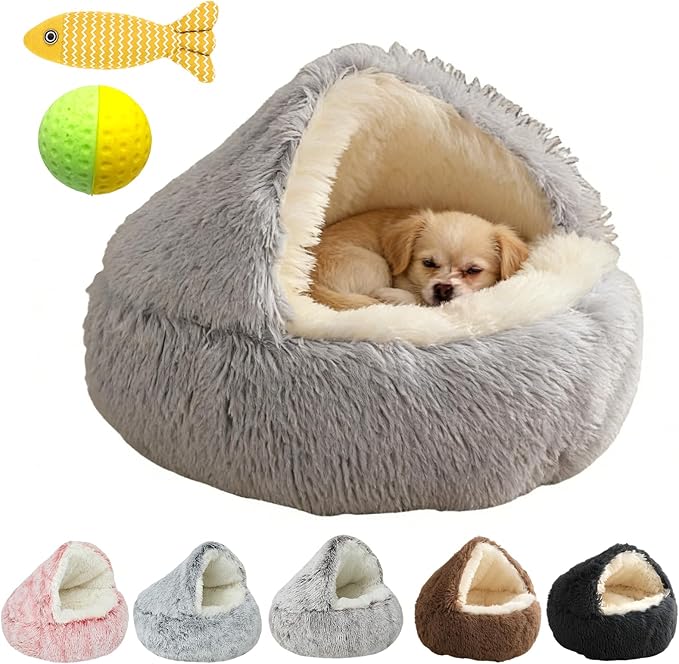 Cozy Cocoon Dog Bed, 2026 New Cozy Cocoon Pet Bed for Dogs, 3D Spacious Design, Resistant to Collapse, Strong Support, Warm & Non-Slip, Soft & Washable, Enclosed Cat Cave Bed (Dark Gray, Large)