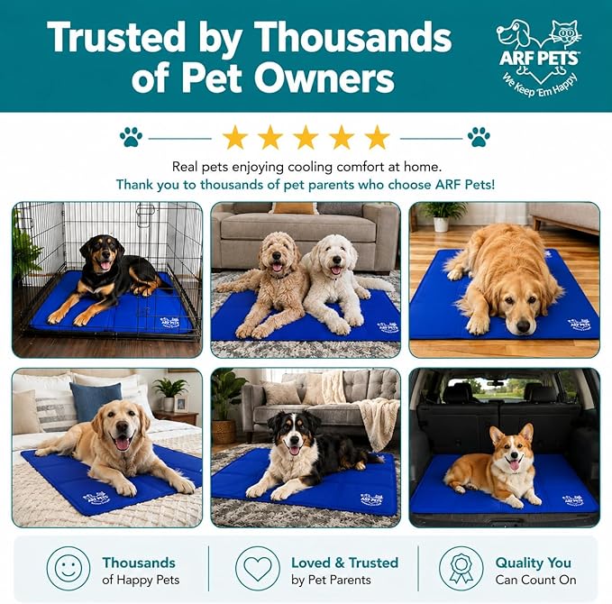 Arf Pets Cooling Mat for Dogs - Gel Self-Cooling Pad for Beds, Kennels & Crates | Durable, Non-Toxic, Pressure-Activated Relief | No Water, Electricity, Batteries or Refrigeration Needed, 20" x 30"