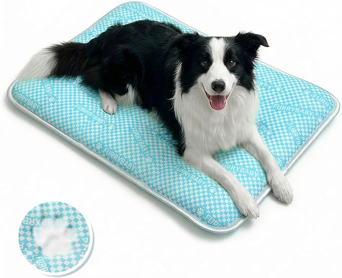 furrybaby Dog Cooling Mat Dog Bed mat, Extra-Thick Dog Crate Pad, Cat Bed, Washable Pet-Safe Magic Cooling Pad for Dogs Cats, Long Lasting Cooling for Crate Bed Indoor Outdoor Summer, 35x28, Sea