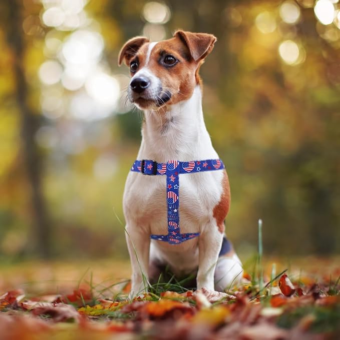 PUPTECK No Pull Dog Harness Soft Adjustable Basic Nylon Step in Puppy Vest Outdoor Walking with ID Tag, American Flag, L