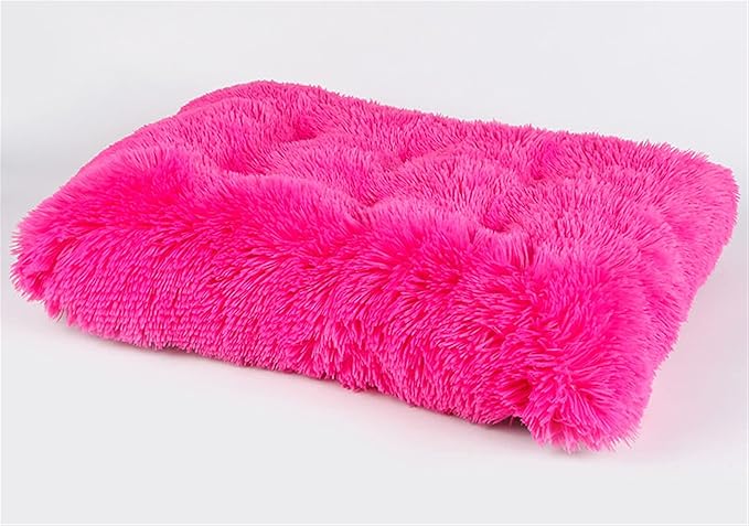Long Plush Calming Pet Bed Cuddler Pet Bed for Dogs and Cats Fluffy Faux Fur Dog Bed with Anti Slip Bottom Machine Washable Pet Sleep Bed Crate Mat Hot Pink M