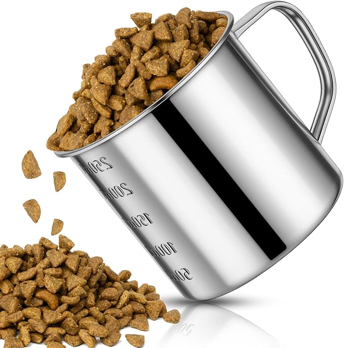 Dog Food Scoop 1 Cup,304 Stainless Steel Measuring Cups with Handle Pet Food Scoop Cup Measuring Scoop for Dogs, Cats, Birds & Rabbits – Ideal for Dry Food & Treats