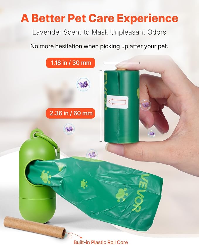 VEVOR Dog Poop Bags, 270 Counts 13 x 9 in, Sturdy & Thick Pet Waste Bags, Biodegradable HDPE Waste Bag Refill Rolls, Lavender Scented, Leak-Proof Trash Bag for Doggie Cat Pet, Dispenser Not Included