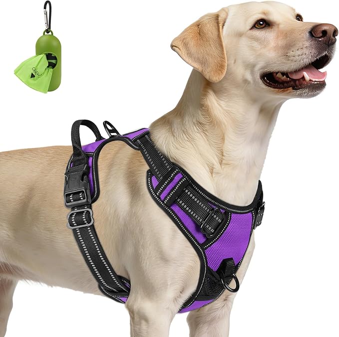 Joytale No Pull Dog Harness for Large Dogs, Reflective Pet Vest with Front Clip, Adjustable Soft Padded Harnesses with Easy Control Handle for Training and Walking, Purple, L