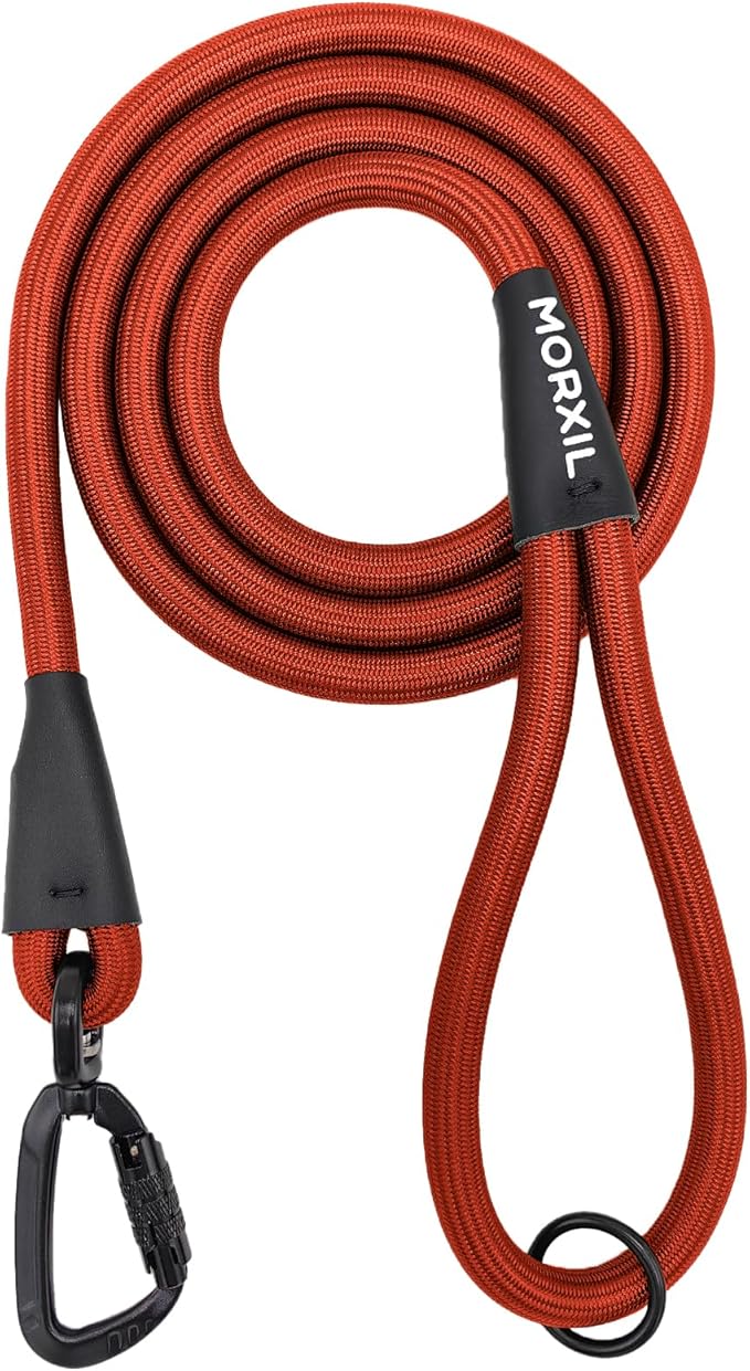 Rope Dog Leash, 6 Foot Heavy Duty Dog Leash with Aviation Aluminum Auto Locking Carabiner, Strong Nylon Pet Lead for Small, Medium, Large Dogs (Orange, 6FT)
