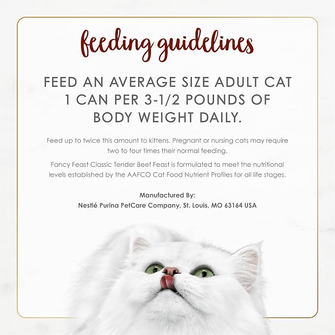 Fancy Feast Purina Tender Beef Feast Classic Grain Free Wet Cat Food Pate - 3 oz. Cans (Pack of 48)
