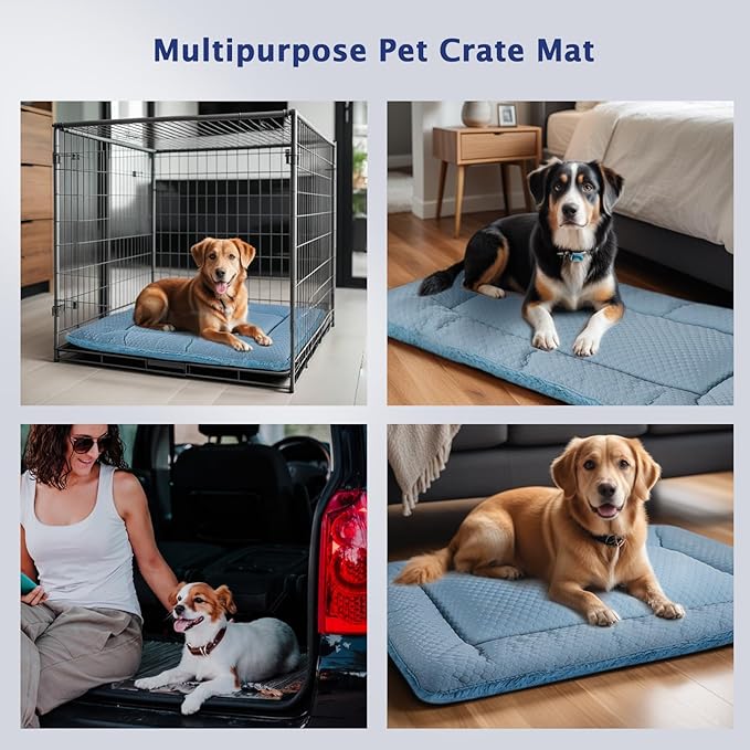 Dog Bed Mat, Crate Pad Reversible,Soft Kennel Pad, Washable Dog Crate Mat (Cool and Warm),Pet Sleeping Mattress for Small Medium Dogs XB009 (48''x30'',Blue)