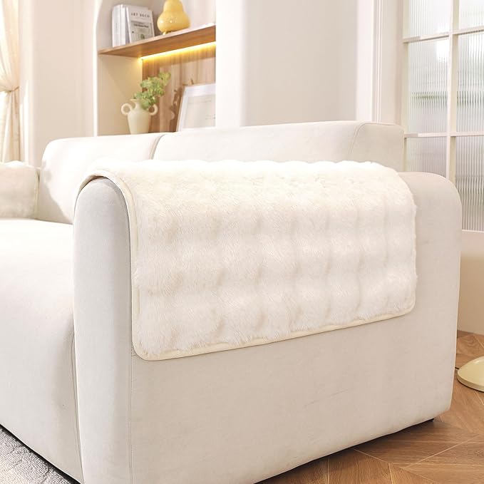 Waterproof Dog Bed Cover Non Slip Couch Covers for Dogs Washable Soft Faux Fur Sofa Cover Couch Covers for 3 Cushion Couch Sofa Pet Friendly (Off White, 24" x 24" 2 Pack)