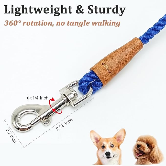 5 FT Puppy Leash for Small Dogs - 1/5" Lightweight & Soft Cotton Braided Rope Dog Leash for Tiny Breeds/Cats Daily Walks Training, Blue