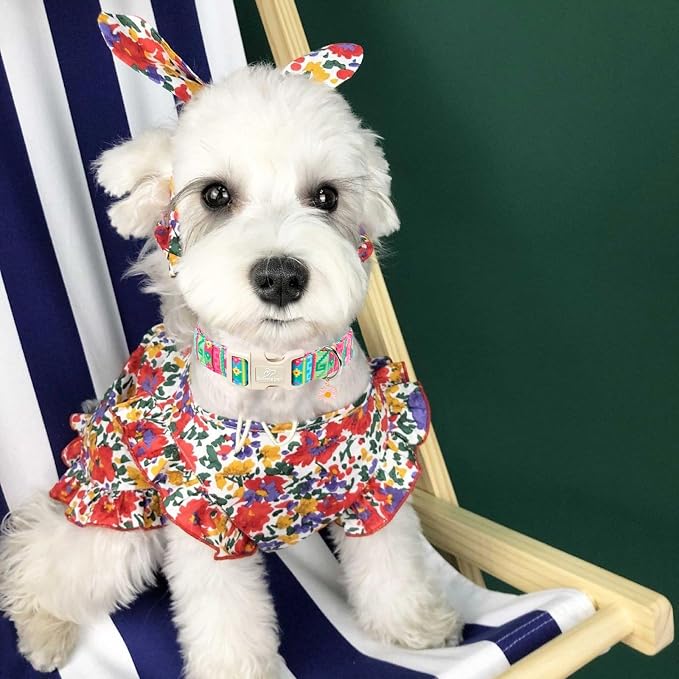 Summer Dog Collar Colorful Geometric Dog Collars for Giant Large Dogs - Lightweight Adjustable Mexican Boho Male Female Dogs Holiday Collar with Safety Buckle XL