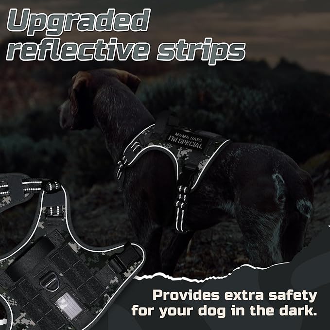 rabbitgoo Tactical Dog Harness for Large Dogs, No Pull Military Service Vest with Handle & Molle, Easy Control for Training Walking, Adjustable Reflective Straps, Dark Grey Camo, M