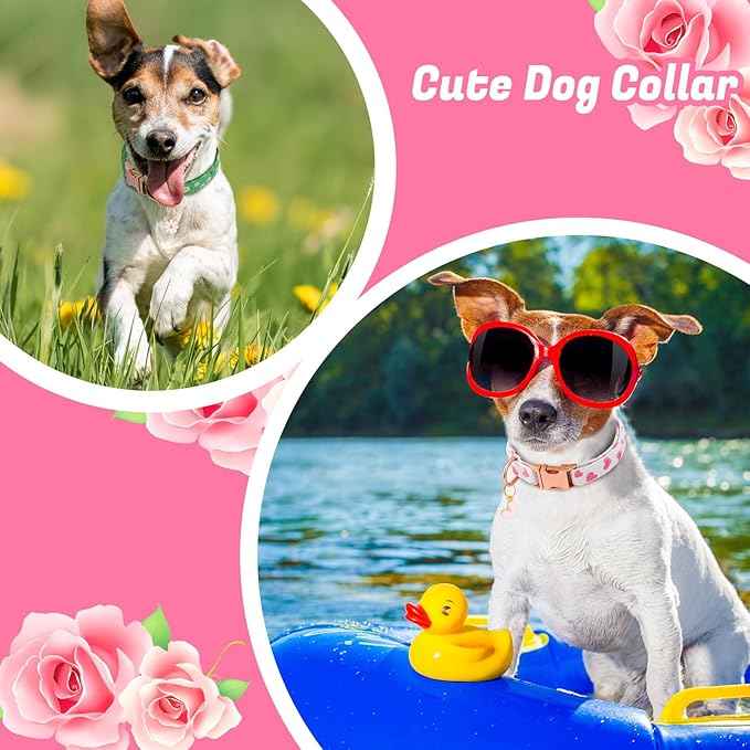 3 Pack Floral Dog Collars for Small Dogs Pink Dog Collar with Flower Pendant for Girl Female Dogs Adjustable Puppy Collars Pet Collar (9-14.5 inch)