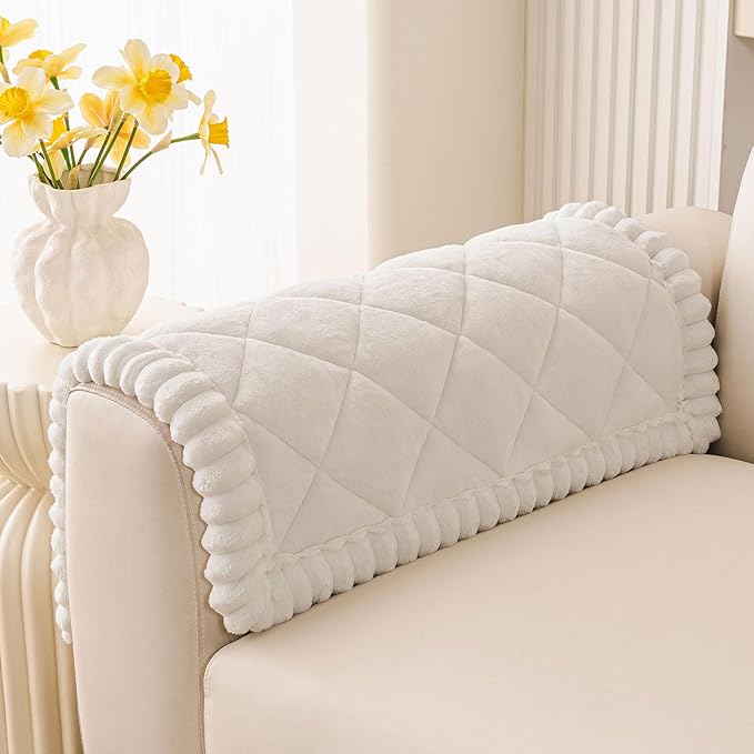 Smiry Couch Cover for Dogs, Non Slip Washable Pet Sofa Protector for Large Dogs, Cats, Fuzzy Plush Sofa Covers Backrest & Armrest, Against Fur, Dirt & Scratch Resistant, White, 27.6"×27.6"