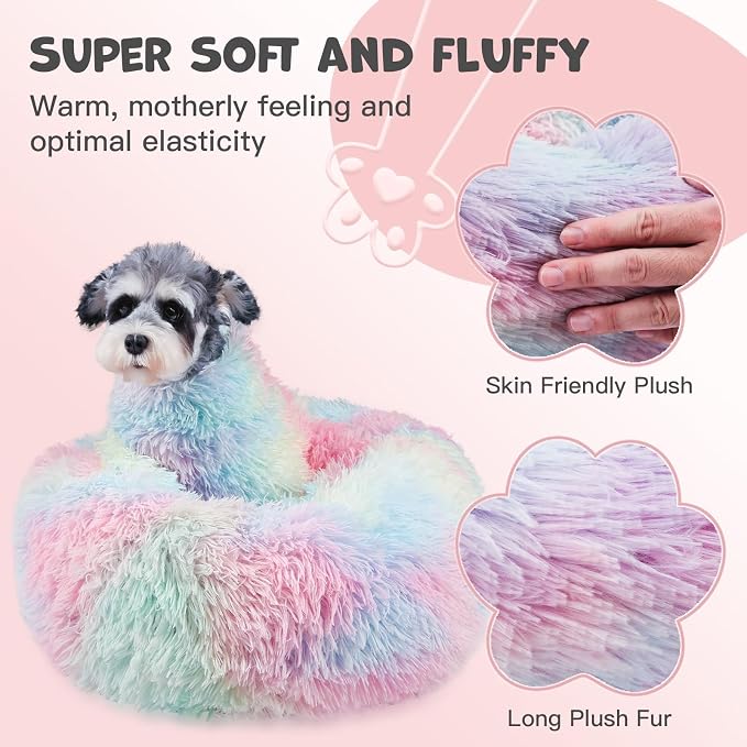 Himax Medium Dog Bed Washable, Round Dogs Beds with Blanket Attached, Calming Dog Bed, Multi-Colored (20"/26"/35")