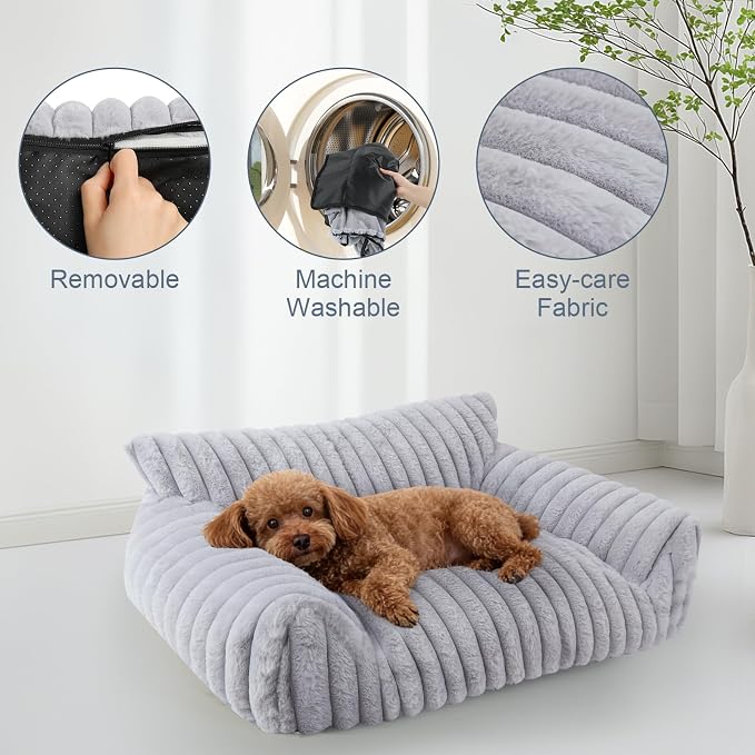 Cute Dog Cat Couch for Medium Large Dogs,Fluffy Pet Sofa Dog Couch Bed with Premium Soft Corduroy Fleece,Cute Washable Dog Bed Medium Large Size Dog,Supportive Cat Sofa Pet Bed(36x27x10,Grey)