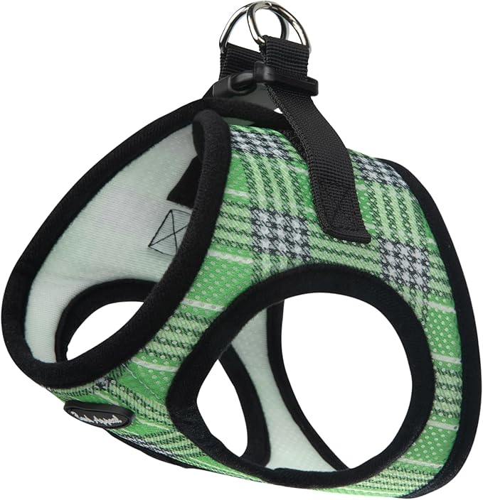 Bark Appeal Green Plaid Step-in Dog Harness for Medium to Large Sized Pets – Updated Sizing, Re-Measuring is Essential – Soft Vest Harness – Anti-Choke with Adjustable Strap & Heavy Duty Clip – L