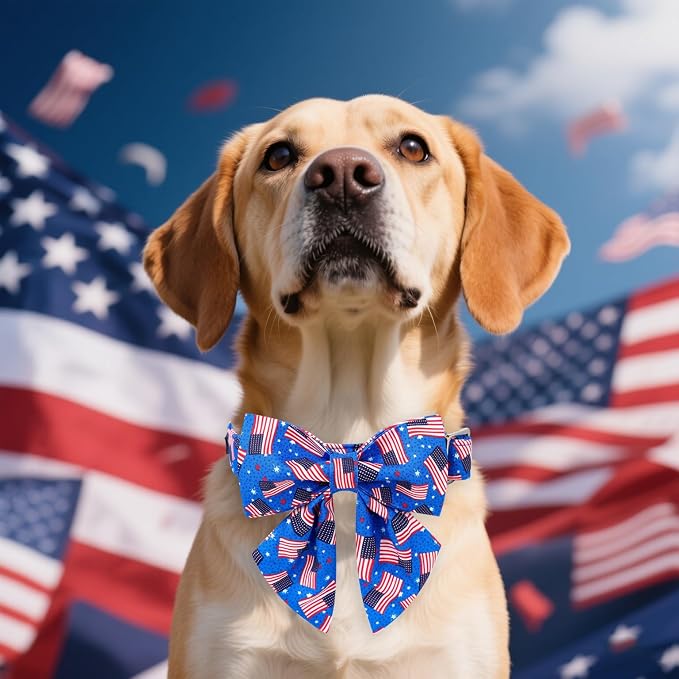 Maca Bates American Flag Dog Collar with Sailor Bow 4th of July Dogs Bowtie Adjustable Durable Patriotic Collars USA Collor Blue Independence Day 4 of 7 Gift for Small Medium Large Boy Girl Puppy