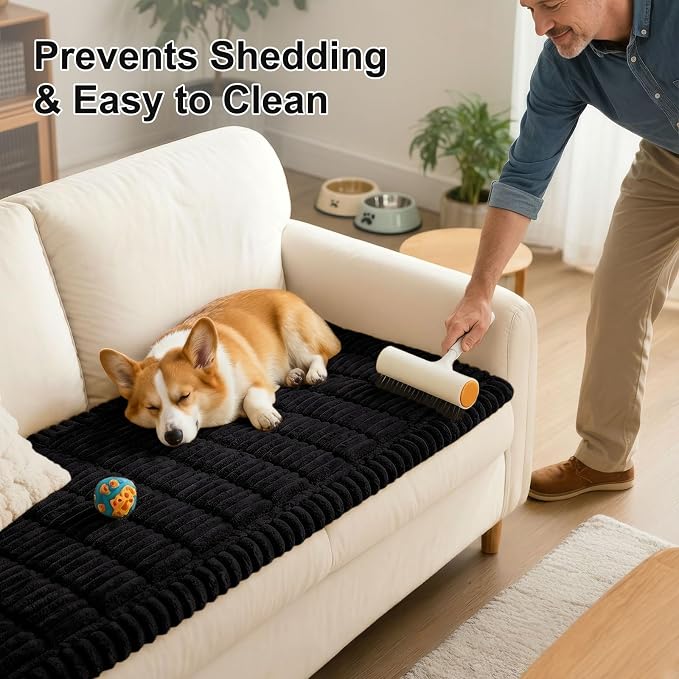 Smiry Couch Cover for Dogs, Non Slip Washable Sofa Protector for Pets, Soft Furniture Cover for Pet, Stylish Sofa Covers, Cozy Protect Against Fur, Dirt & Everyday Messes (Black, 35.4" x 63")