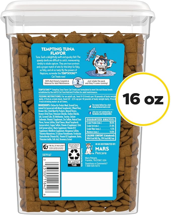 Temptations Cat Treats Classic Crunchy and Soft Cat Treats, Tempting Tuna Flavor, 16 oz. Tub
