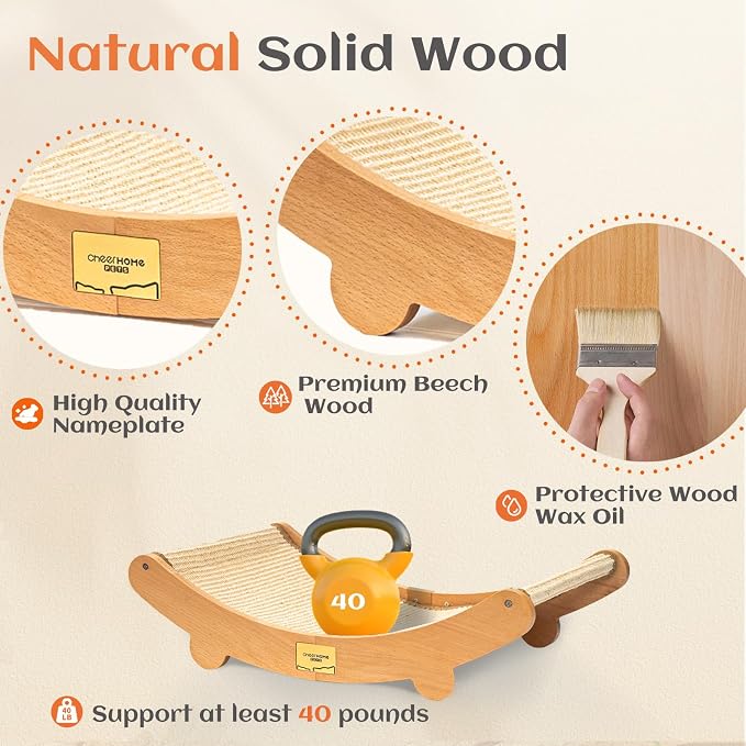 CHEERHOME PETS Sisal Cat Scratcher Bed for Indoor Cats Hammock for Scratching Pad Cat Chair Natural Sisal Scratch Post for Large Cats Scratcher Lounge, Wooden Cat Furniture(Large)