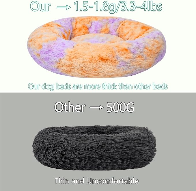 Calming Dog Bed for Medium Dogs Cats, Puppy 31'' Round Anti-Anxiety Warm Fluffy Plush Faux Fur Bed, Soft Anti-Slip Donut Washable, Cozy Medium Puppy Bed, Fits up to 50 lbs Pets