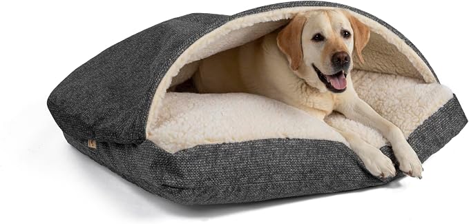 Snoozer Rectangle Cozy Cave Dog Bed - Indoor Dog Bed with Cover Cave, Covered Calming Burrow for Small & Medium Sized Pets with Blanket Attached, Enclosed, Washable Cover - Medium, Merlin Pewter