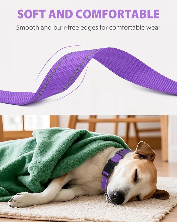 Joytale Extra Large Dog Collar, Wide Double-Sided Reflective Nylon Collar for Night Safety, Adjustable Quick-Release for Gentle Giants, Purple, XL (1 1/4" Width)