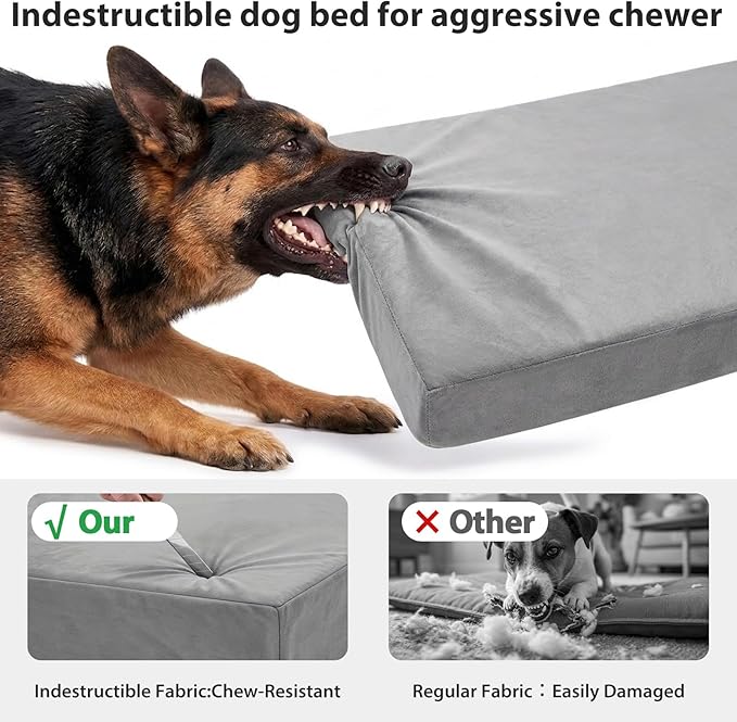 LEXTRO 3" Indestructible Chew-Proof Dog Bed for Heavy Chewers, Chew-Resistant & Durable Dog Beds for Teething Puppies & Energetic Dogs, Bite-Resistant and Undestroyable Dog Beds, 36x27x3, Grey