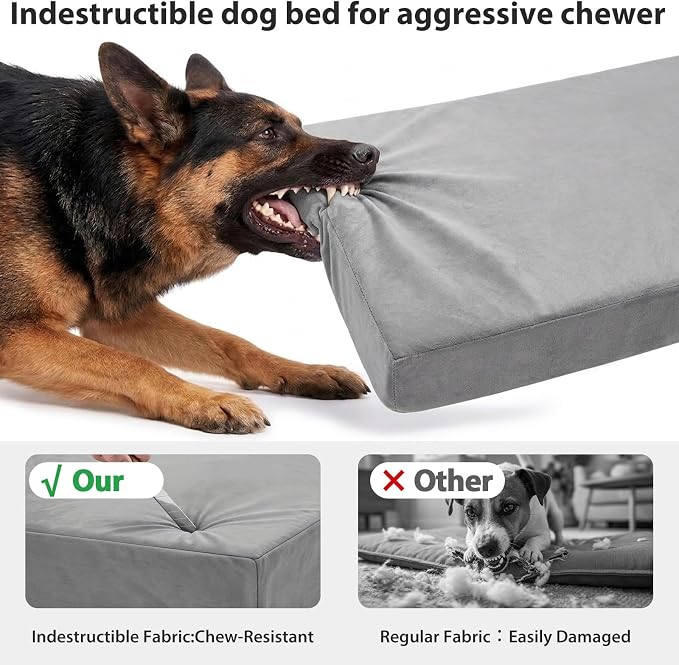 LEXTRO 4" Indestructible Chew-Proof Dog Bed for Heavy Chewers, Chew-Resistant & Durable Dog Beds for Teething Puppies & Energetic Dogs, Bite-Resistant and Undestroyable Dog Beds, 42x30x4, Grey
