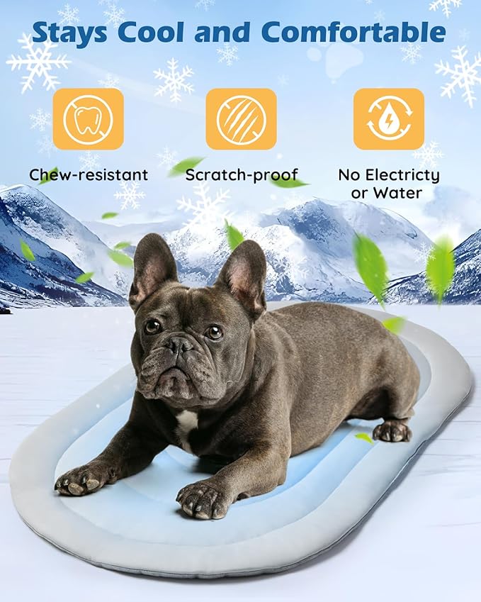 Papettly Pet Dog Cooling Mat 35“x19” Reversible Cooling Pad for Dogs and Cats, Comfort Ice Silk Cotton Summer Dog Bed Outdoor Indoor Washable, Ideal for Kennel Sofa Floor Car Seats