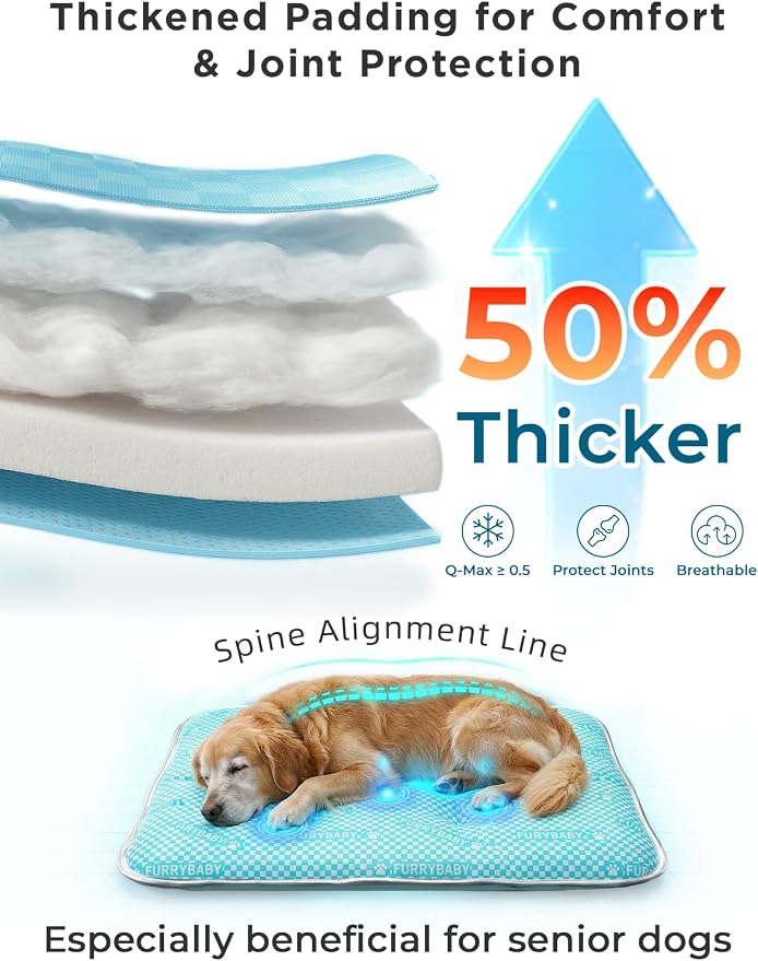 furrybaby Dog Cooling Mat Dog Bed mat, Extra-Thick Dog Crate Pad, Cat Bed, Washable Pet-Safe Magic Cooling Pad for Dogs Cats, Long Lasting Cooling for Crate Bed Indoor Outdoor Summer, 44x32, Sea