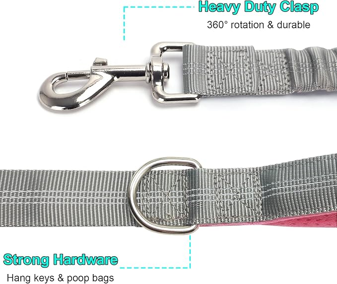 BTINESFUL 8ft Dog Leash with 3 Handles, Triple Handle Reflective Shork Absorbing Bungee Dog Leash for Control & Safety Training for Large Medium Dogs (1 in x 8 ft, Grey)