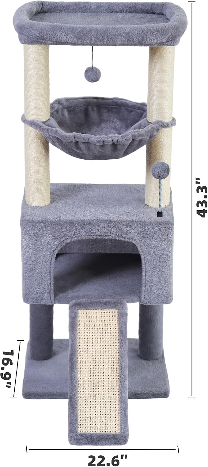 ROYPET Fashion Design 43.3" Cat Trees with Cat Houses,Grey