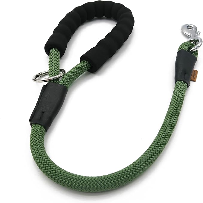 Dog Leash, Braided Rope Traction – Walking Training Lead for Medium/Large Dogs ((1/2") x 2FT, Dark Green)