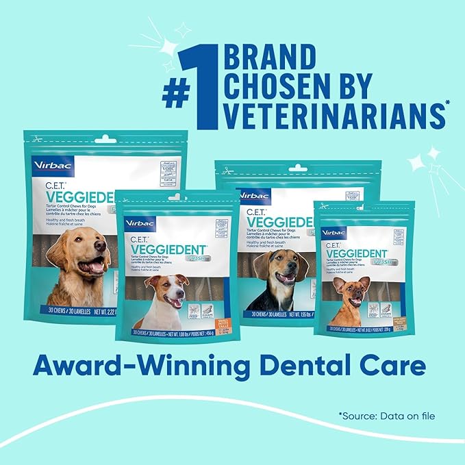 Virbac C.E.T.® VEGGIEDENT® FR3SH® Tartar Control Chews for Dogs with digestive health support, VOHC Approved, Small 11-22lbs