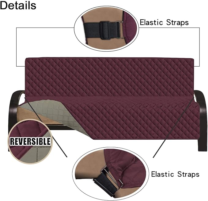 Easy-Going Futon Sofa Slipcover Reversible Sofa Cover Armless Cover Furniture Protector Couch Cover Water Resistant Pets, Kids, Children, Dog, Cat Wine/Beige